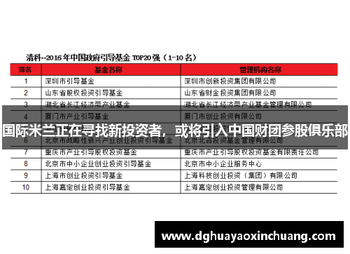 国际米兰正在寻找新投资者，或将引入中国财团参股俱乐部